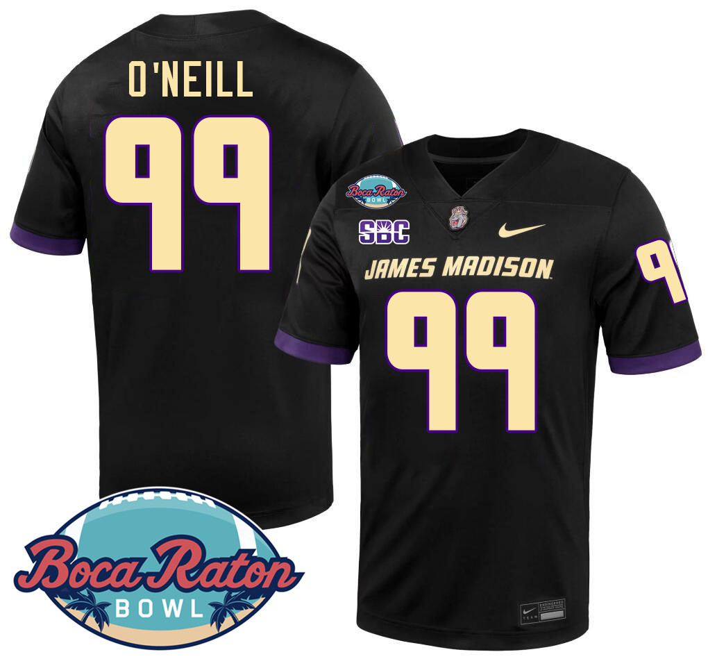 #99 Eric O'Neill James Madison Dukes 2024 Boca Raton Bowl Jersey-Black